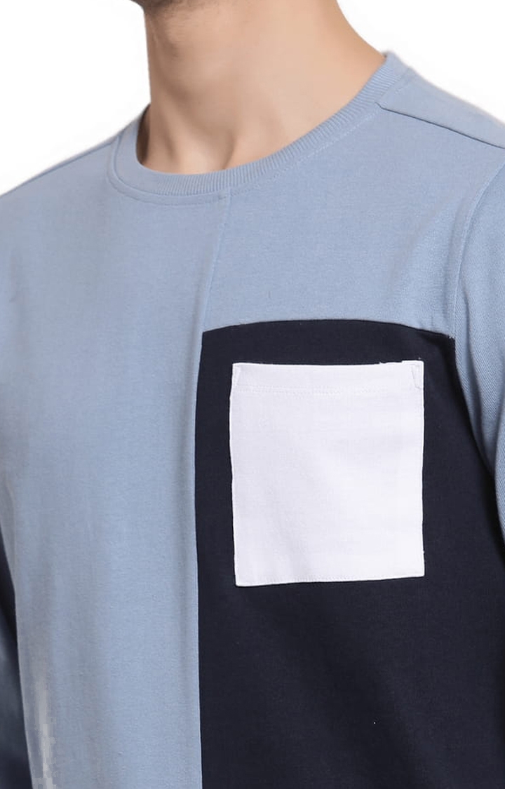YOONOY | Men's Blue & Black Cotton Colourblock Sweatshirts 4