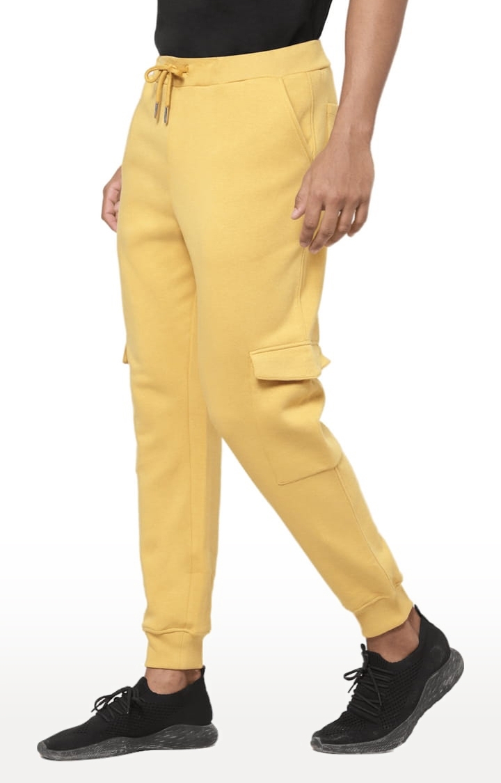 YOONOY | Men's Mustard Cotton Blend Solid Casual Joggers 2