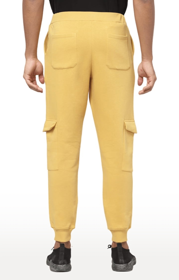 YOONOY | Men's Mustard Cotton Blend Solid Casual Joggers 4