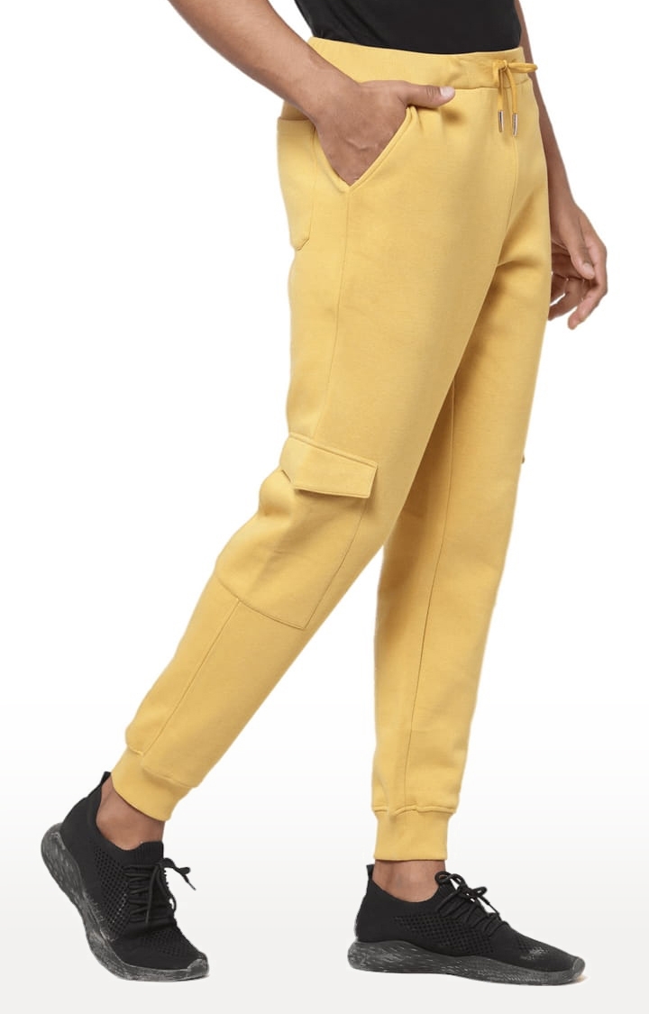 YOONOY | Men's Mustard Cotton Blend Solid Casual Joggers 3