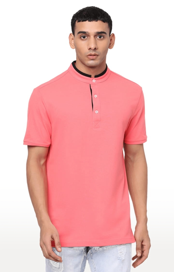YOONOY | Men's Peach Cotton Solid Regular T-Shirt 0