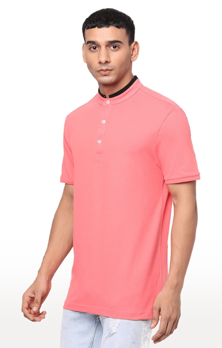 YOONOY | Men's Peach Cotton Solid Regular T-Shirt 1
