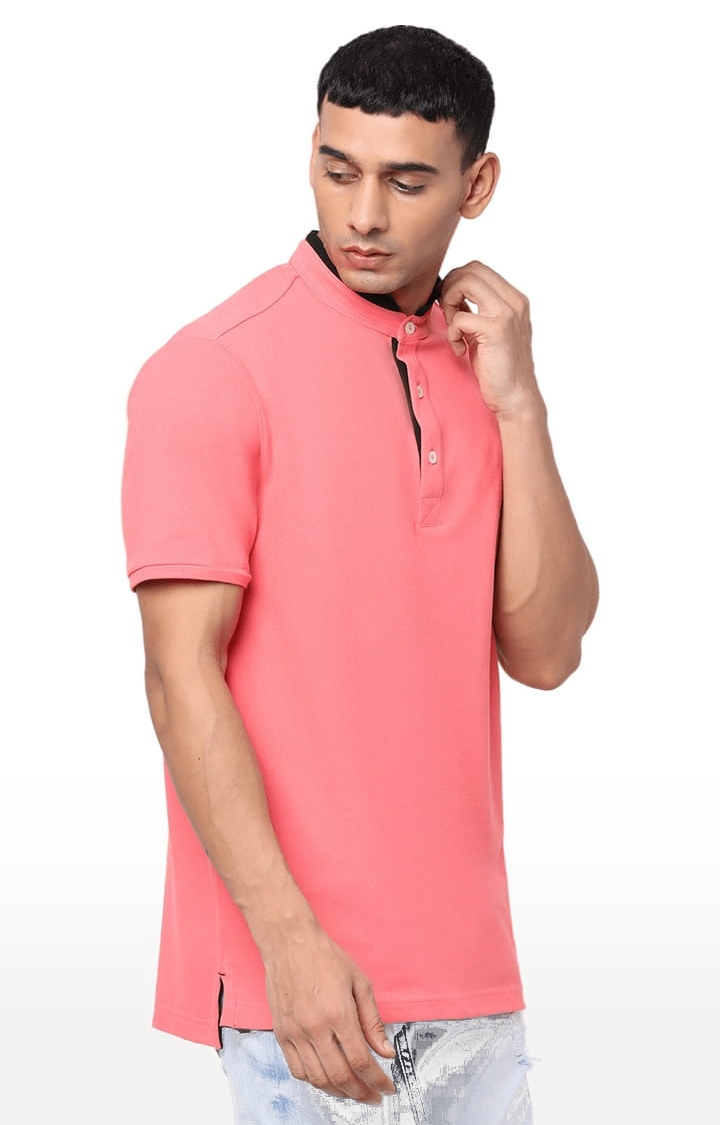 YOONOY | Men's Peach Cotton Solid Regular T-Shirt 2