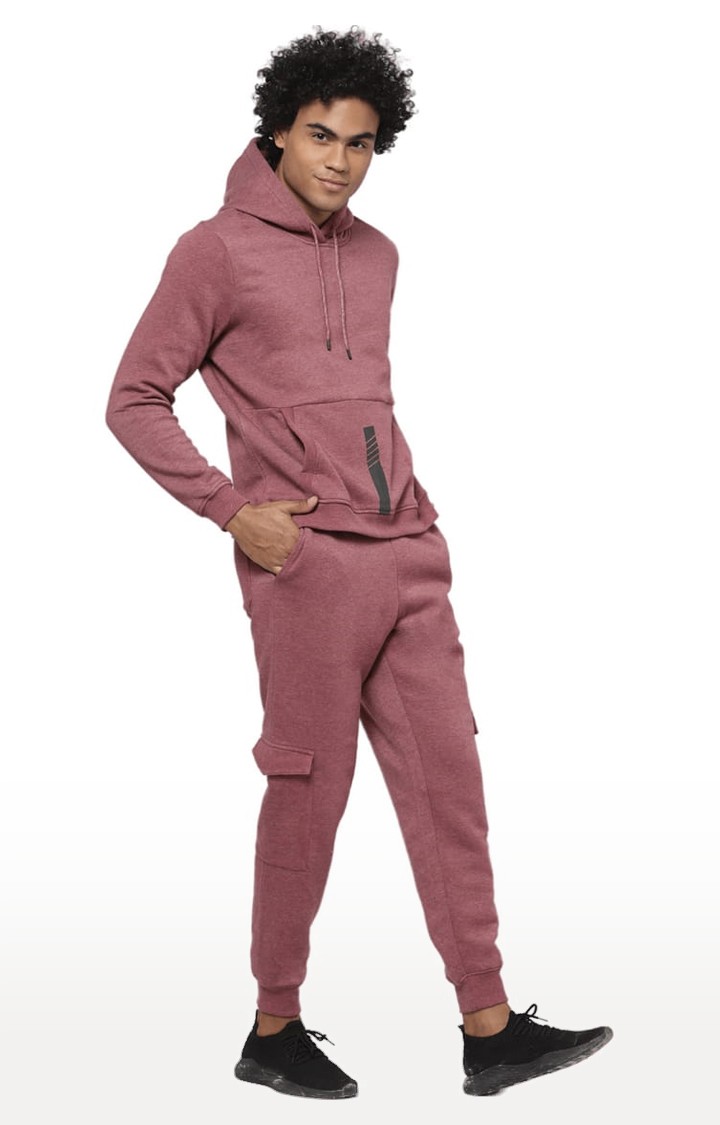Men's Maroon Cotton Solid Tracksuit
