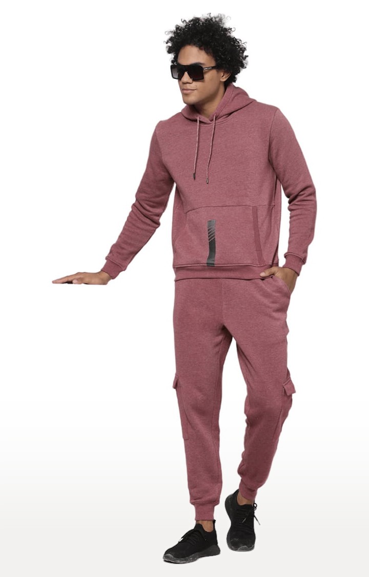 Men's Maroon Cotton Solid Tracksuit