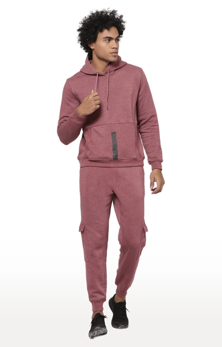 Men's Maroon Cotton Solid Tracksuit