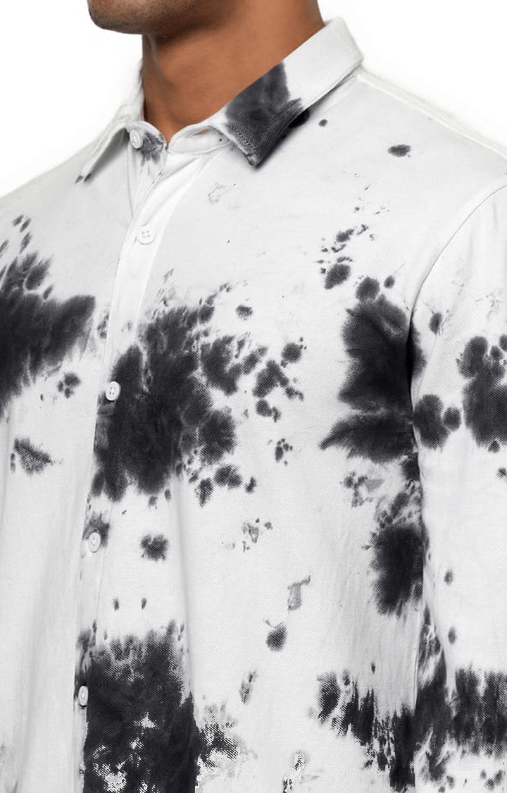 YOONOY | Men's White Cotton Tie Dye Casual Shirt 4