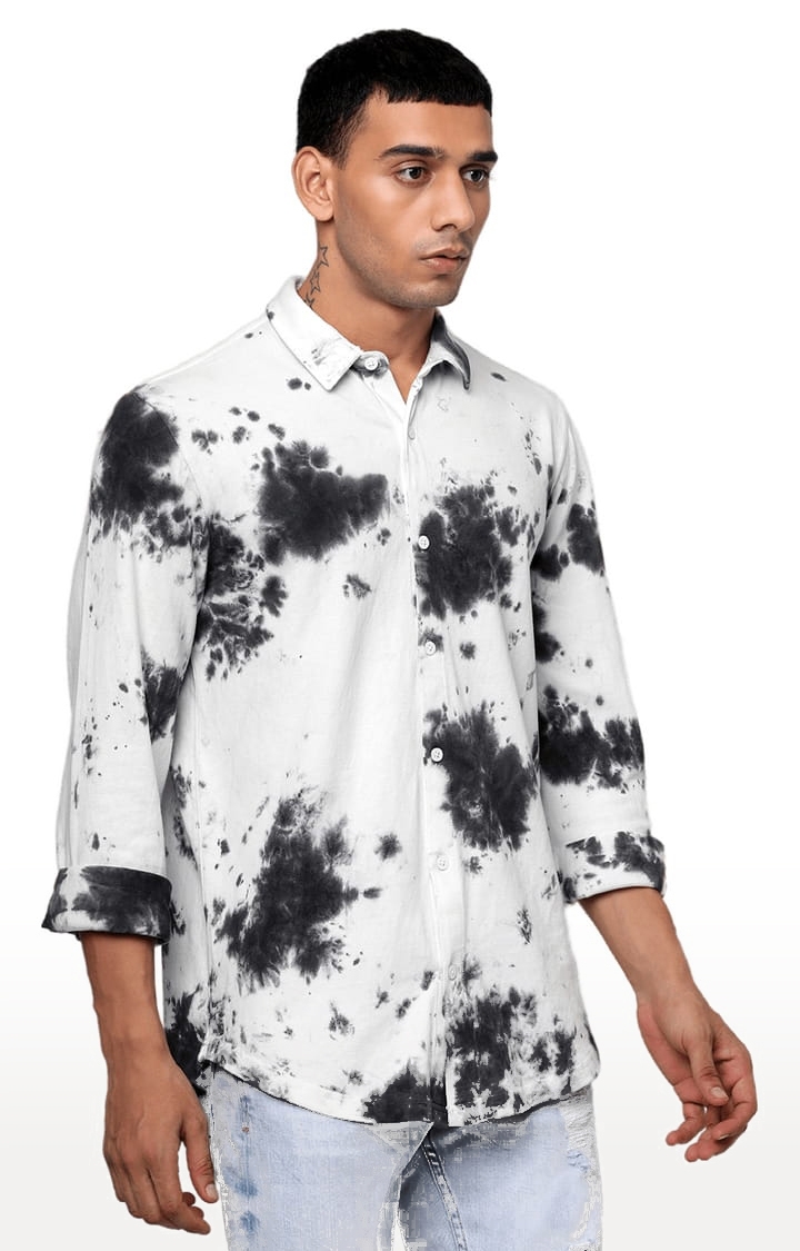YOONOY | Men's White Cotton Tie Dye Casual Shirt 3