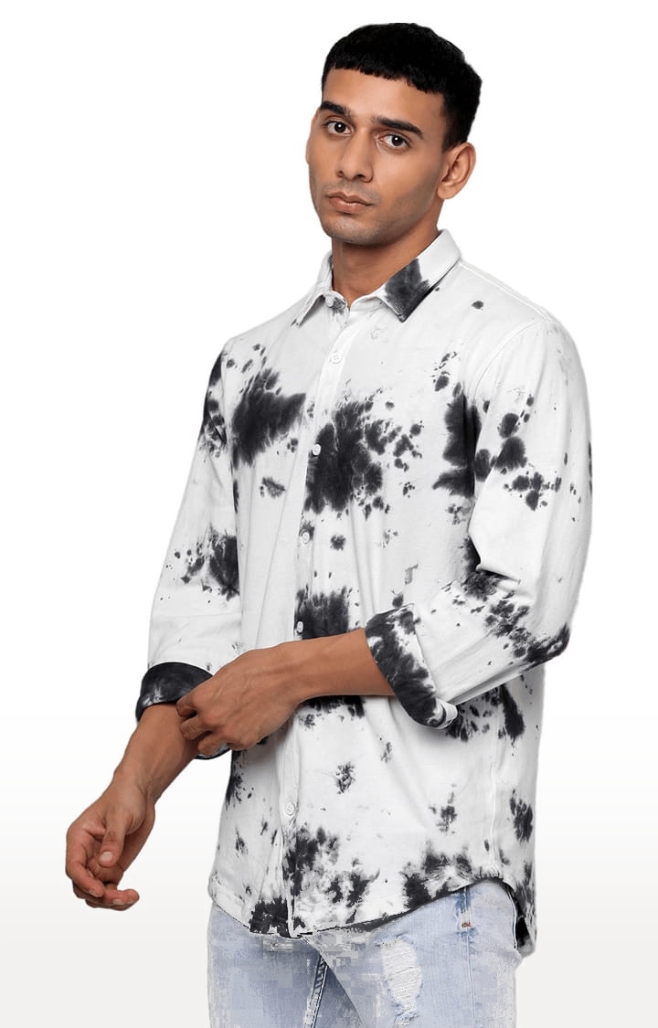 YOONOY | Men's White Cotton Tie Dye Casual Shirt 2