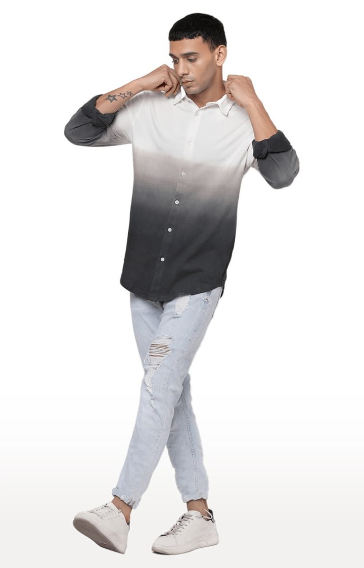 Men's White & Black Cotton Colourblock Casual Shirt