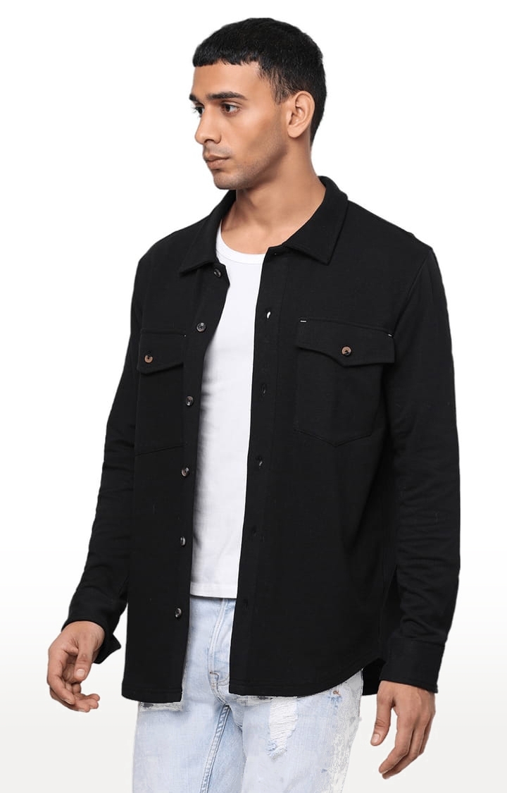 YOONOY | Men's Black Cotton Solid Casual Shirt 3