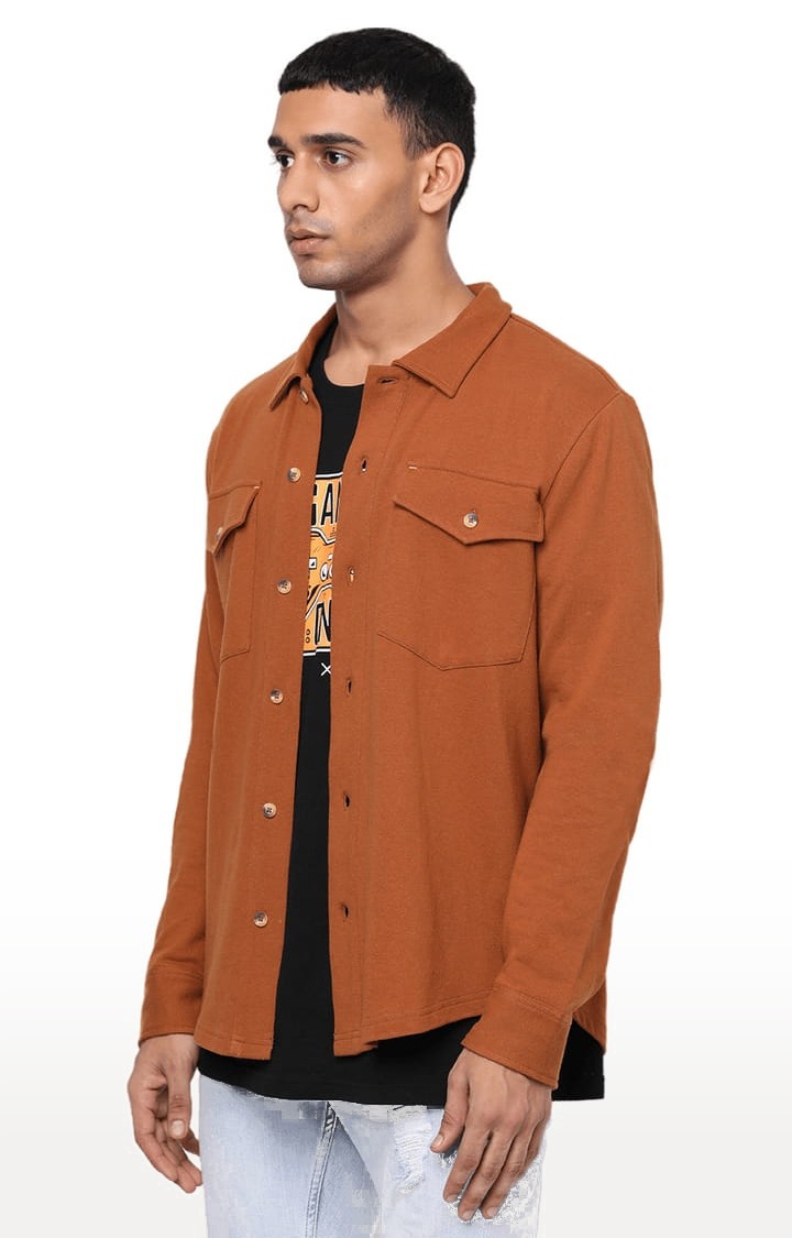 Men's Orange Cotton Solid Casual Shirt