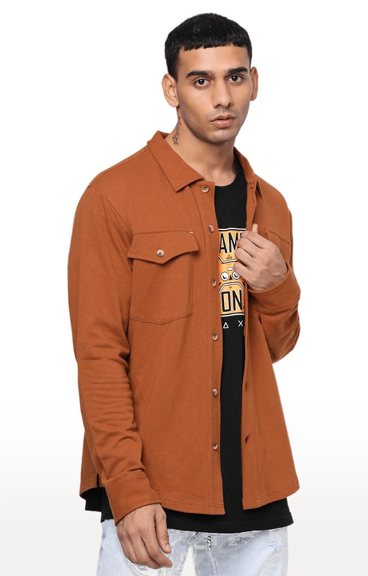 Men's Orange Cotton Solid Casual Shirt
