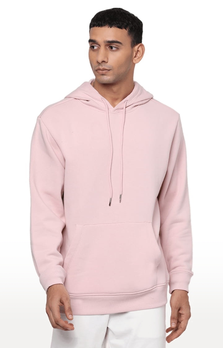 YOONOY | Men's Pink Cotton Solid Hoodie