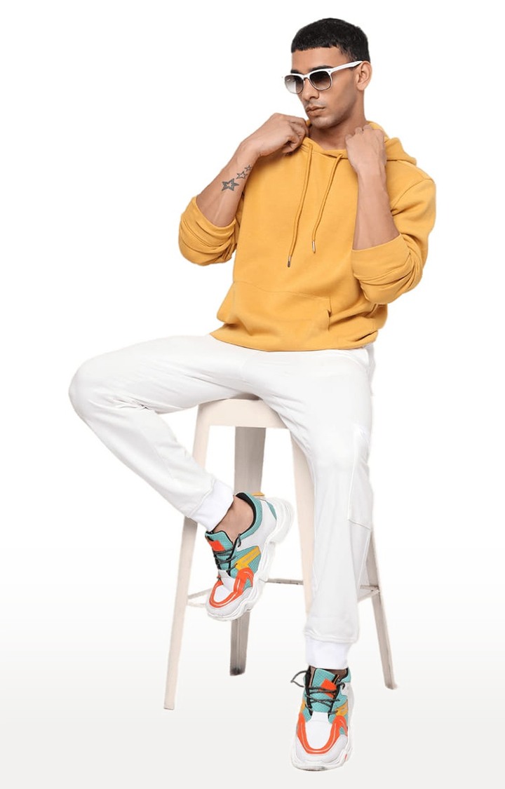 Men's Pink Cotton Solid Hoodie