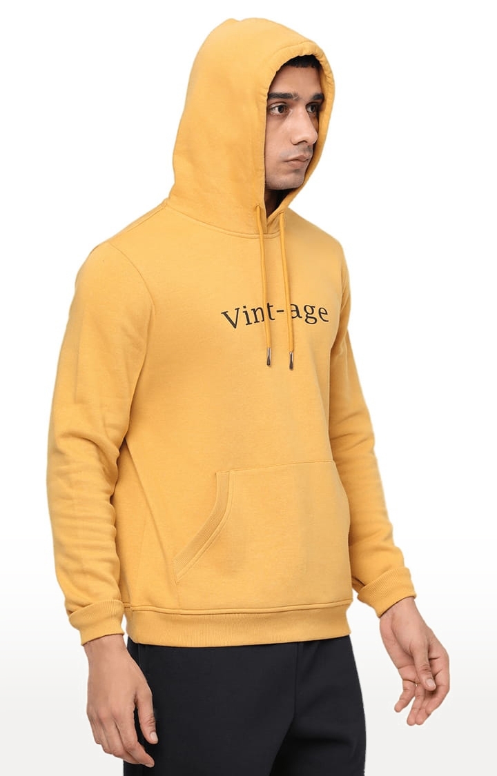 YOONOY | Men's Mustard Cotton Typographic Hoodie 3