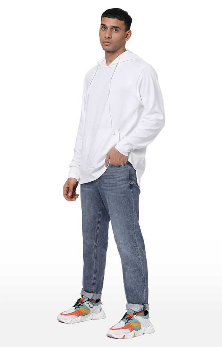 YOONOY | Men's White Cotton Solid Hoodie 1