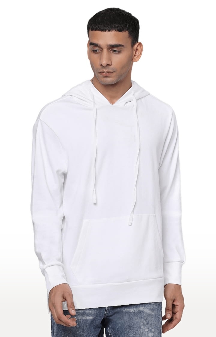 YOONOY | Men's White Cotton Solid Hoodie