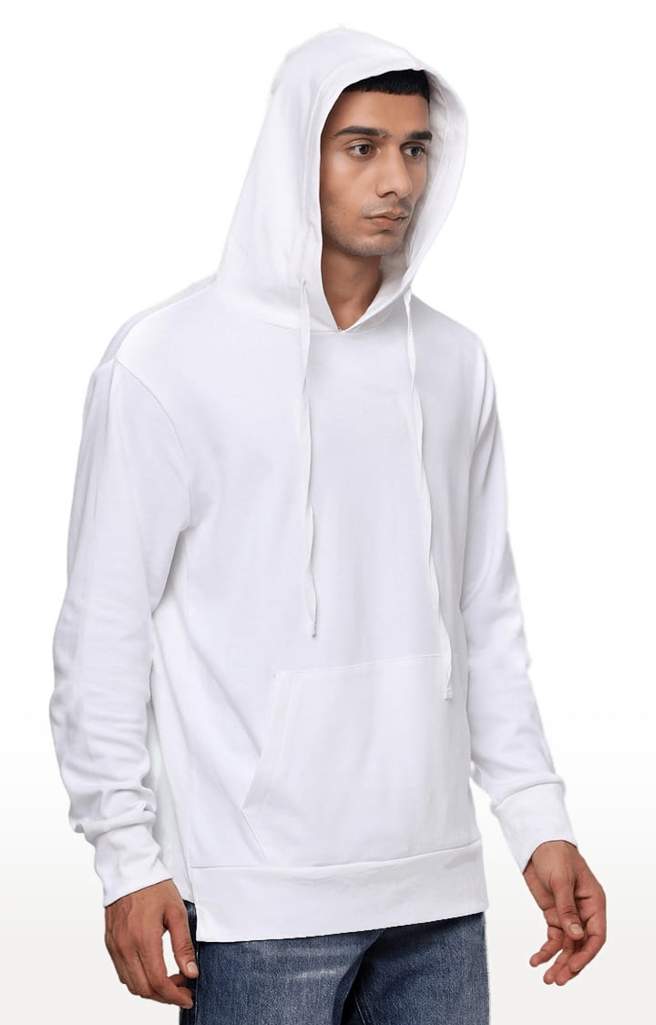 YOONOY | Men's White Cotton Solid Hoodie 3