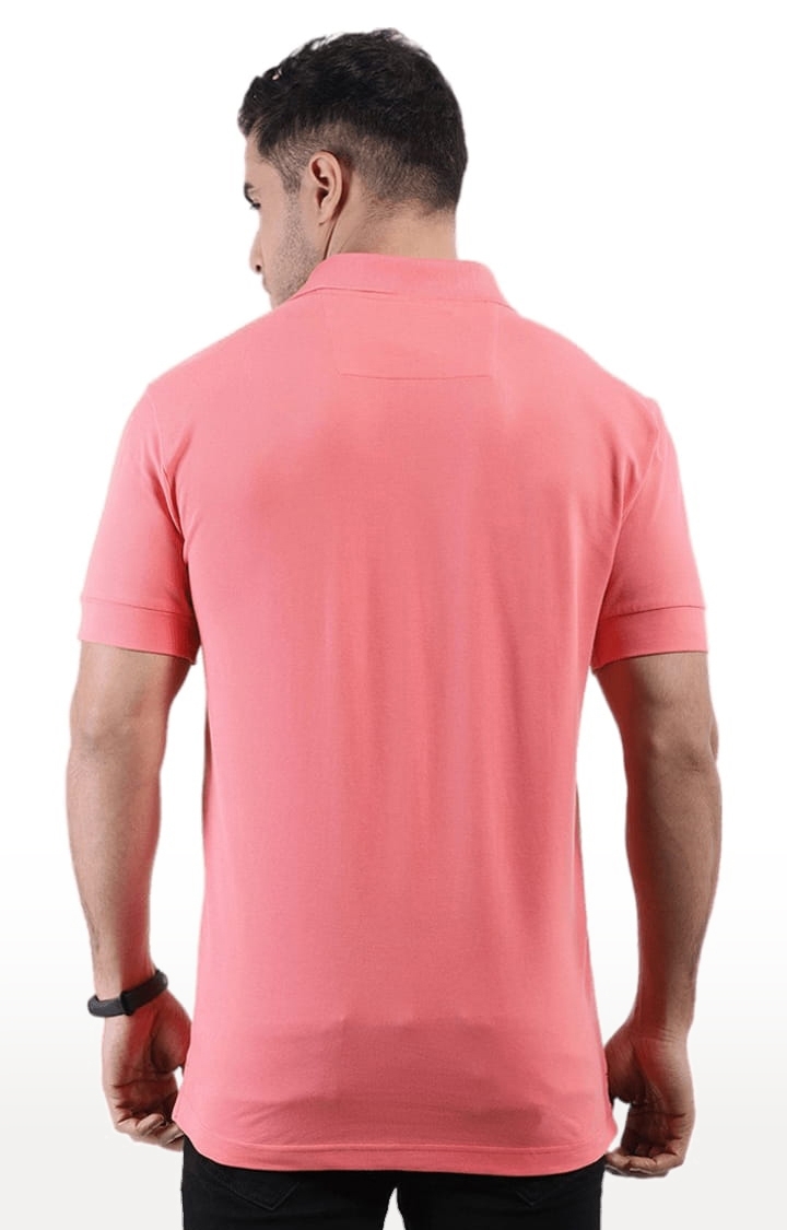 YOONOY | Men's Pink Cotton Striped Polo T-shirt 2