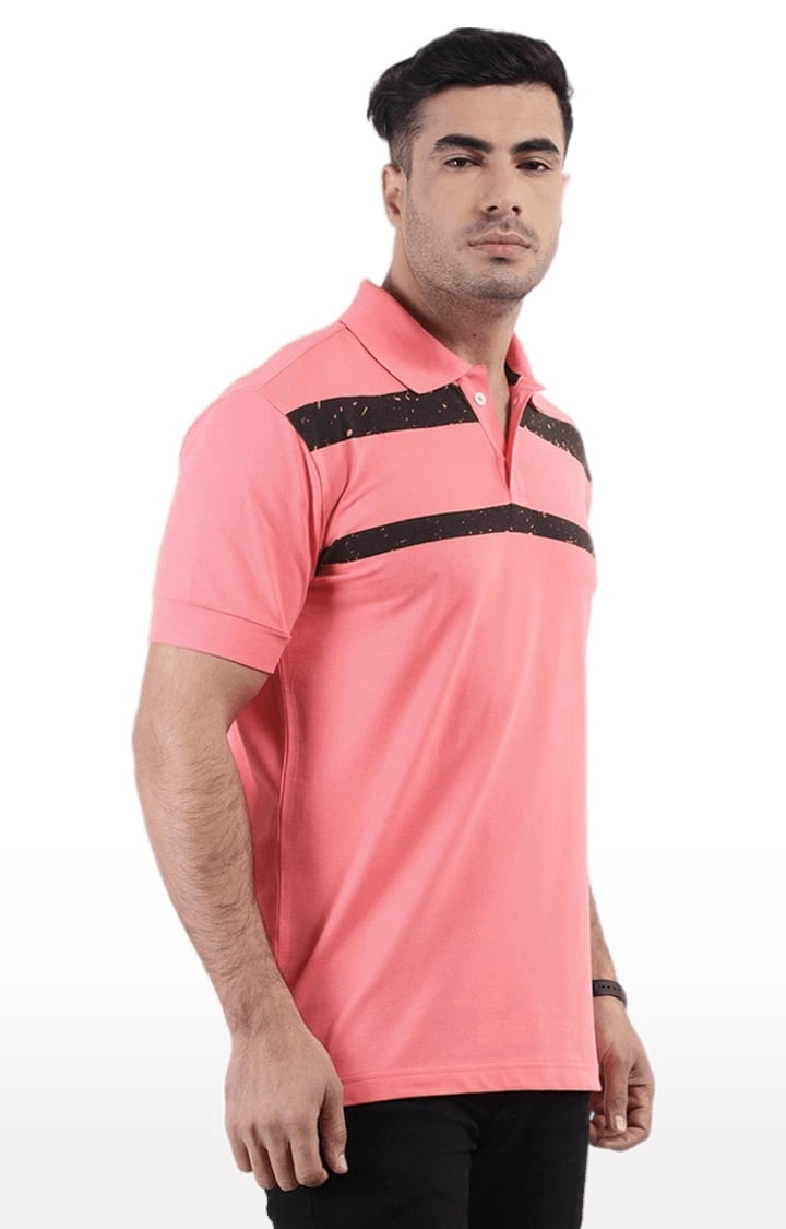 YOONOY | Men's Pink Cotton Striped Polo T-shirt 0