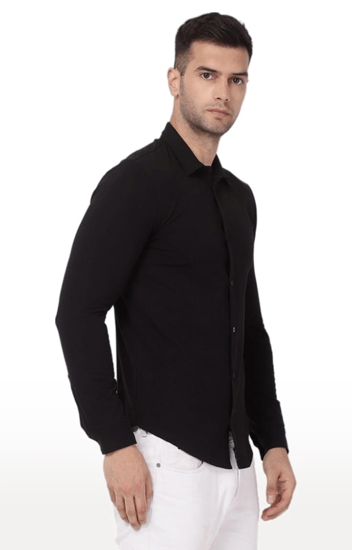 YOONOY | Men's Black Cotton Blend Solid Casual Shirt 3