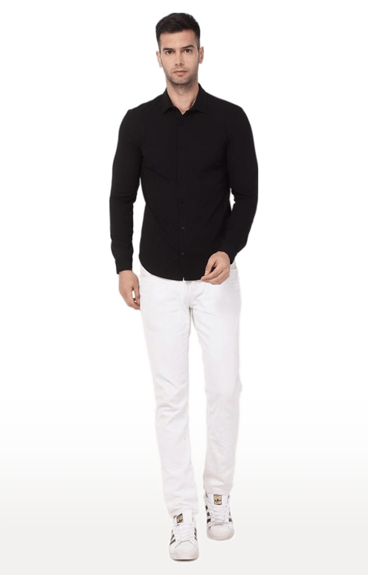 YOONOY | Men's Black Cotton Blend Solid Casual Shirt 1