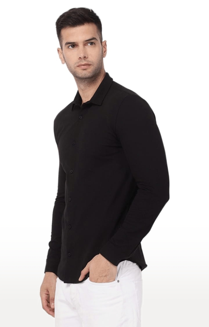 YOONOY | Men's Black Cotton Blend Solid Casual Shirt 2