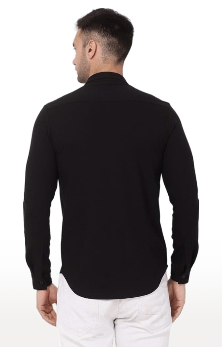 YOONOY | Men's Black Cotton Blend Solid Casual Shirt 4