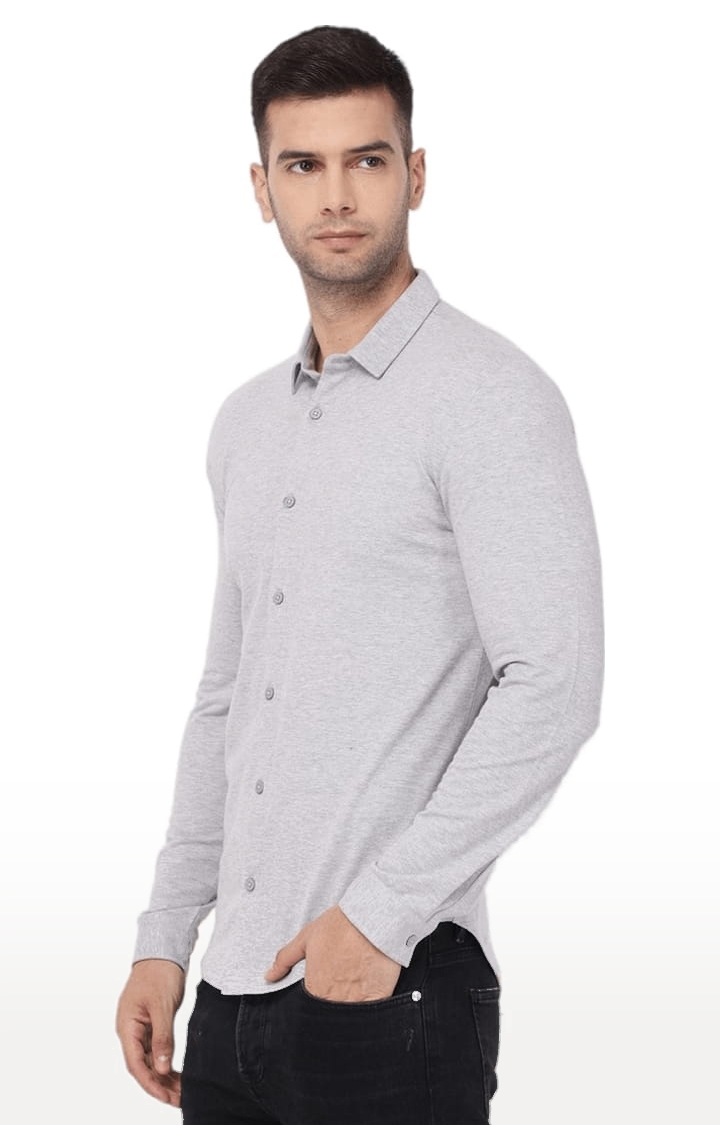 YOONOY | Men's Grey Cotton Blend Melange Casual Shirt 2