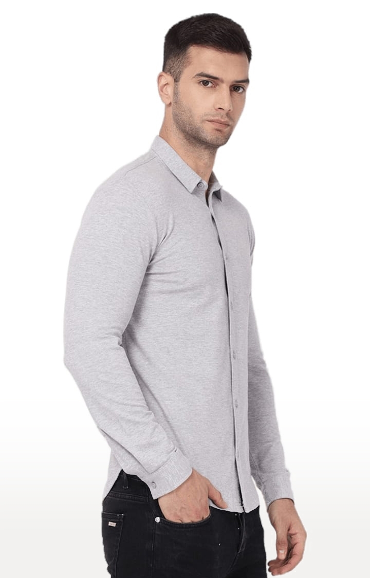 YOONOY | Men's Grey Cotton Blend Melange Casual Shirt 3