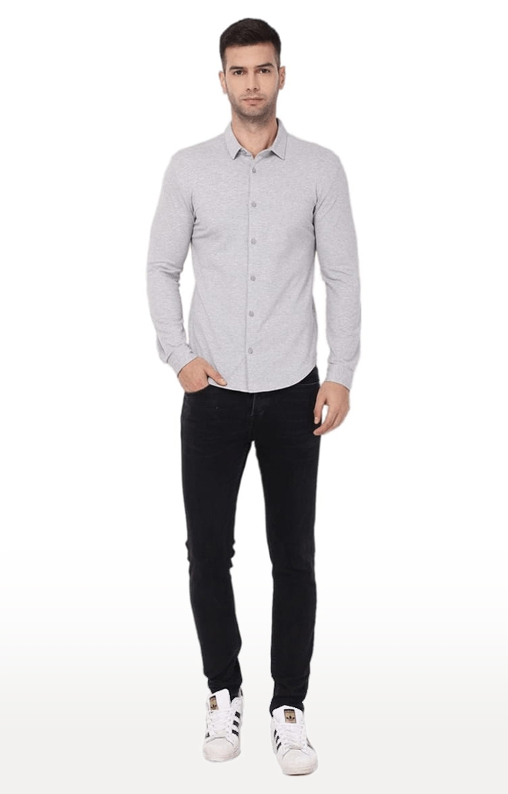 YOONOY | Men's Grey Cotton Blend Melange Casual Shirt 1