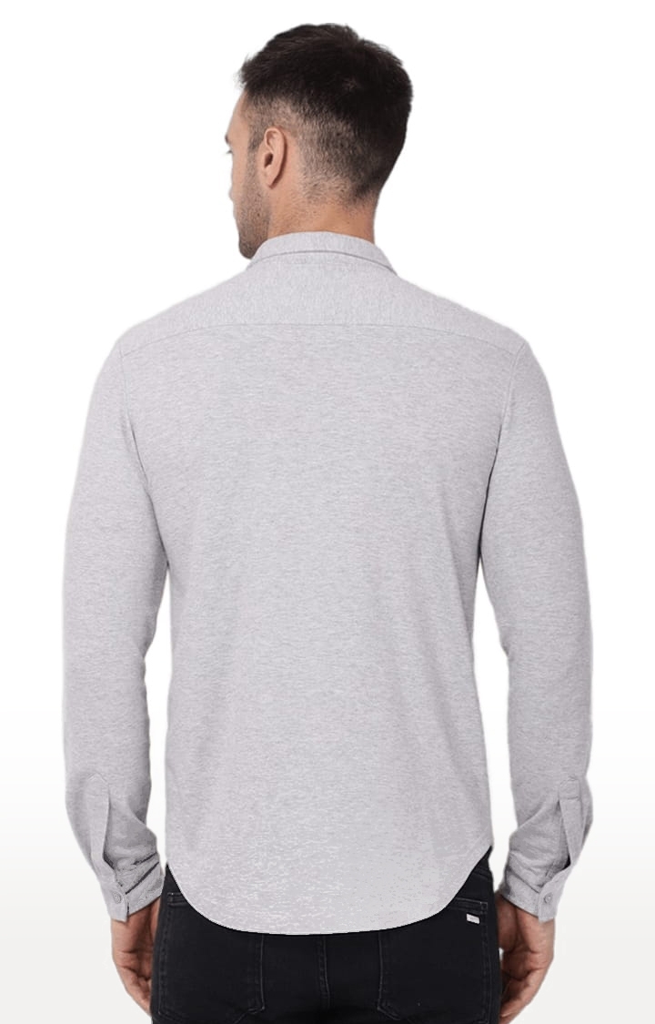 YOONOY | Men's Grey Cotton Blend Melange Casual Shirt 4