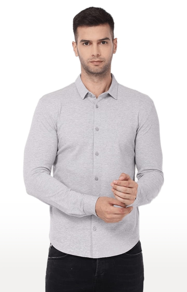 YOONOY | Men's Grey Cotton Blend Melange Casual Shirt 0