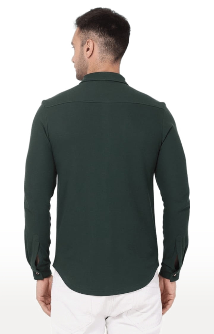 YOONOY | Men's Dark Green Cotton Blend Solid Casual Shirt 4