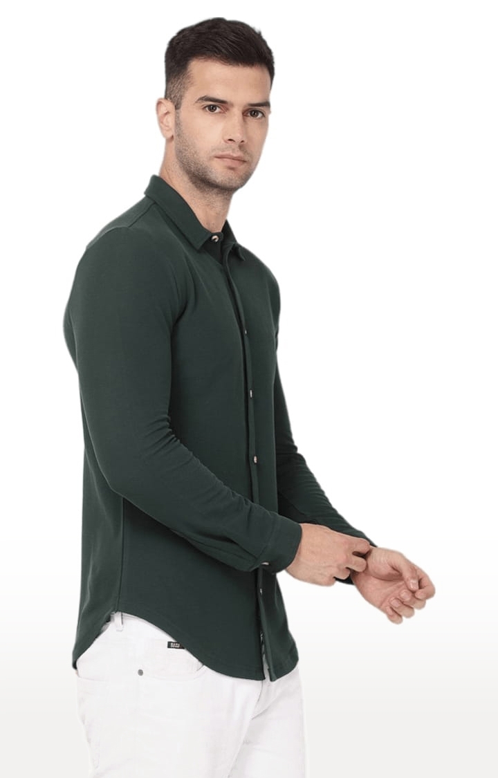 YOONOY | Men's Dark Green Cotton Blend Solid Casual Shirt 3