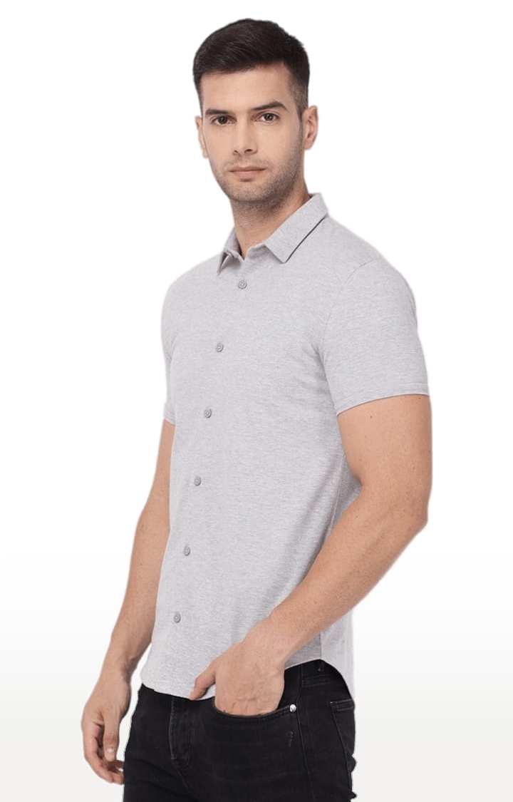 YOONOY | Men's Grey Cotton Blend Solid Casual Shirt 2