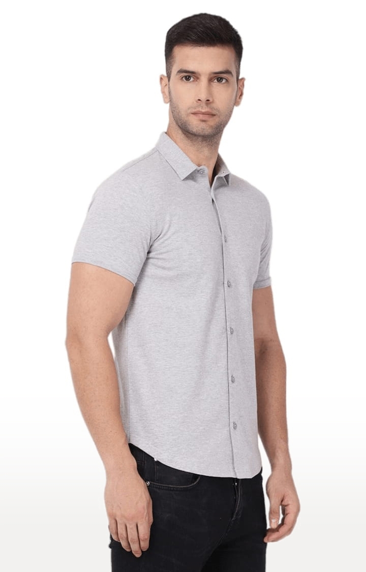 YOONOY | Men's Grey Cotton Blend Solid Casual Shirt 3