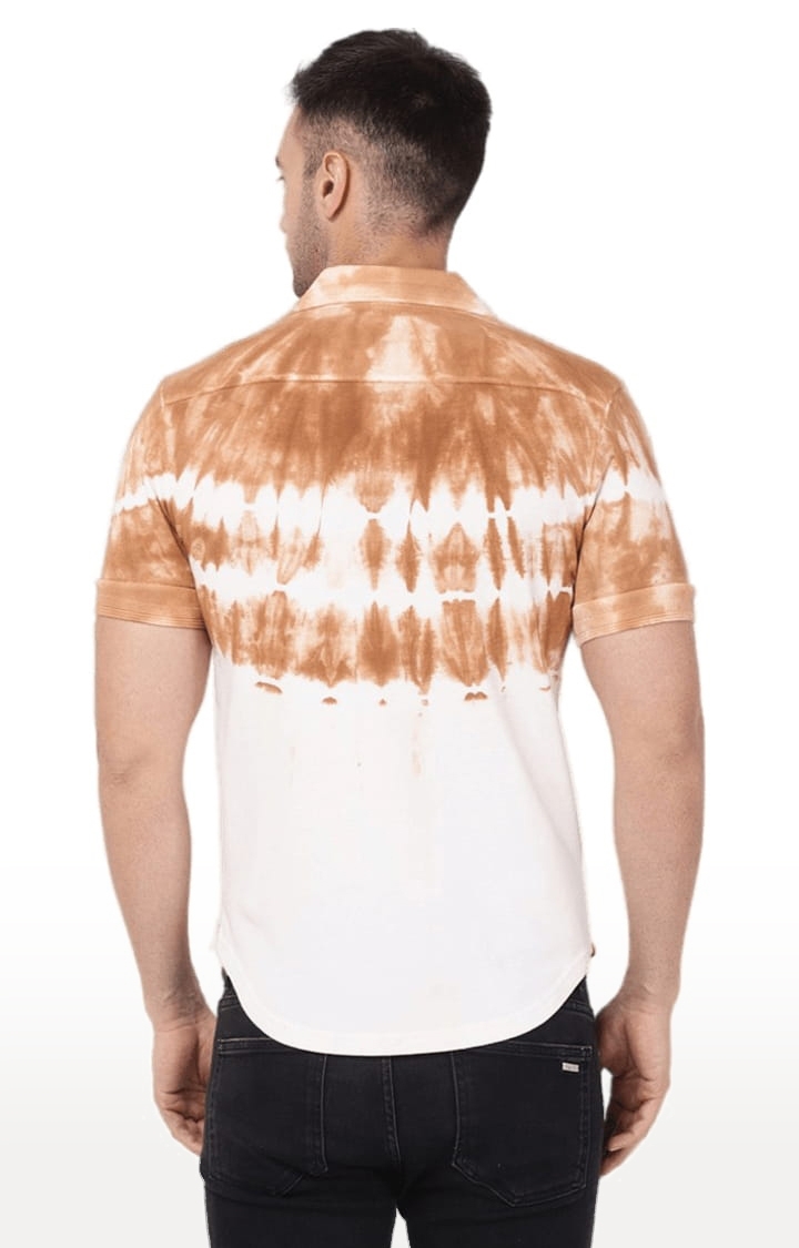 YOONOY | Men's White & Brown Cotton Blend Tie Dye Casual Shirt 4