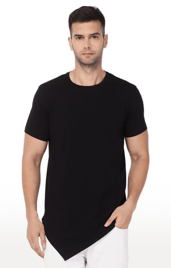 YOONOY | Men's Black Cotton Solid Regular T-Shirt 0