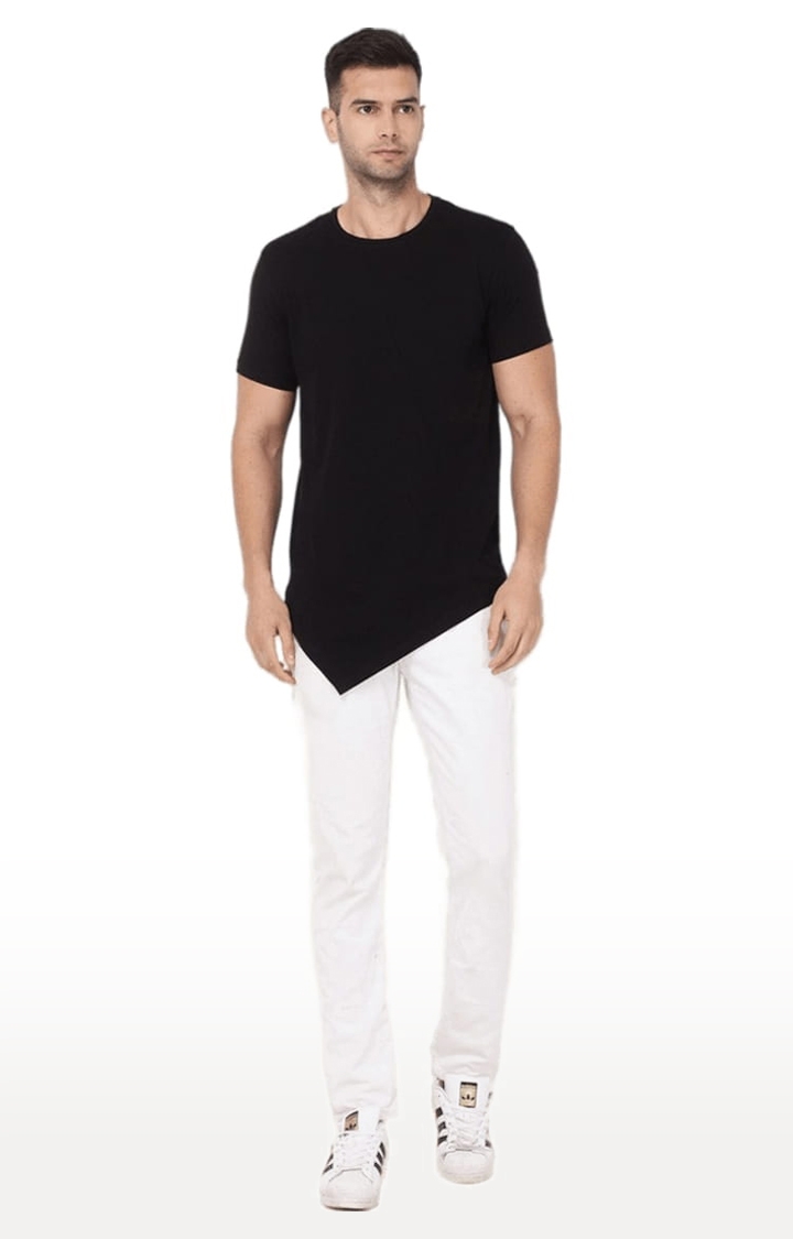 YOONOY | Men's Black Cotton Solid Regular T-Shirt 1