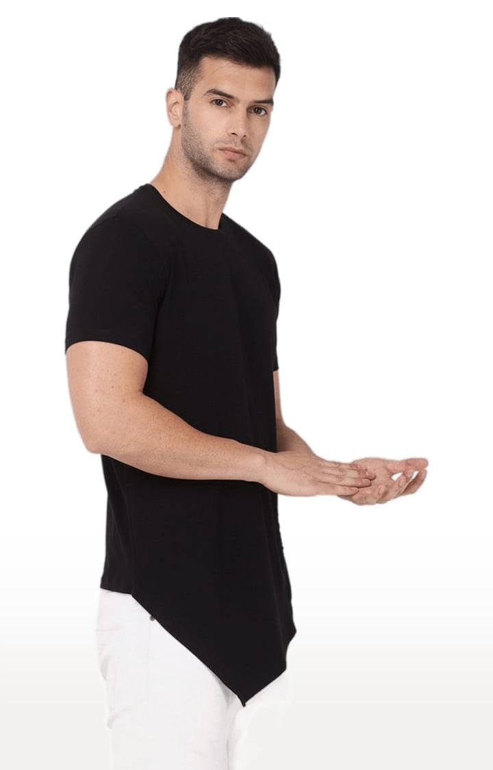 YOONOY | Men's Black Cotton Solid Regular T-Shirt 3