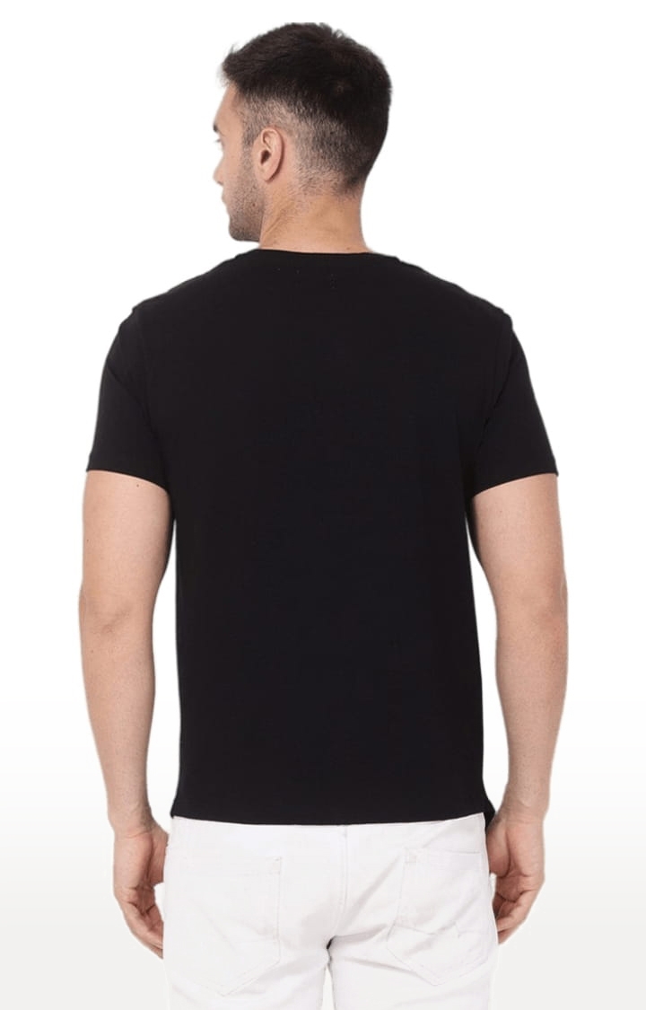 YOONOY | Men's Black Cotton Solid Regular T-Shirt 4