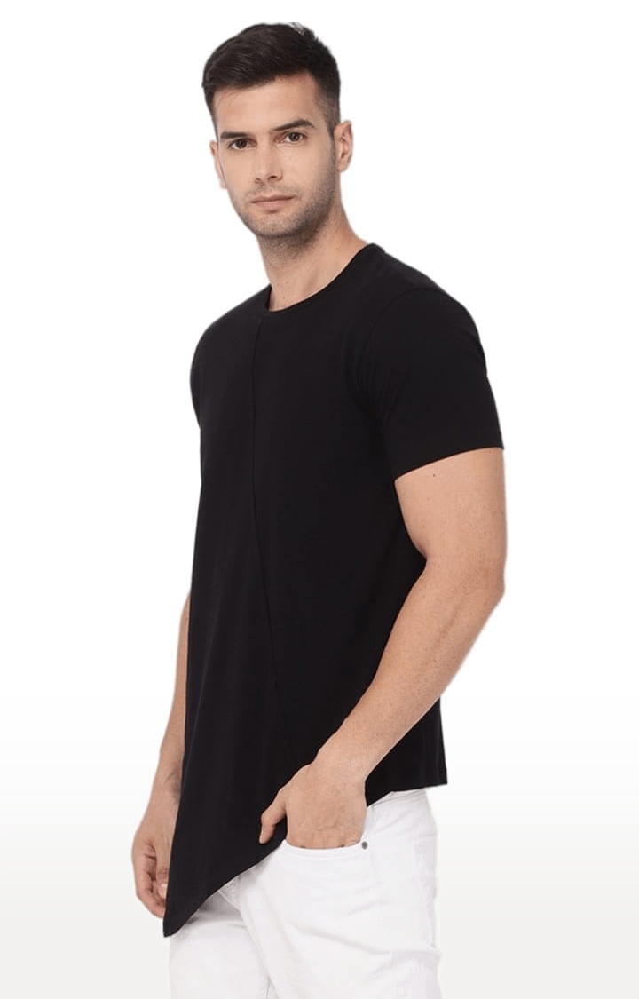 YOONOY | Men's Black Cotton Solid Regular T-Shirt 2
