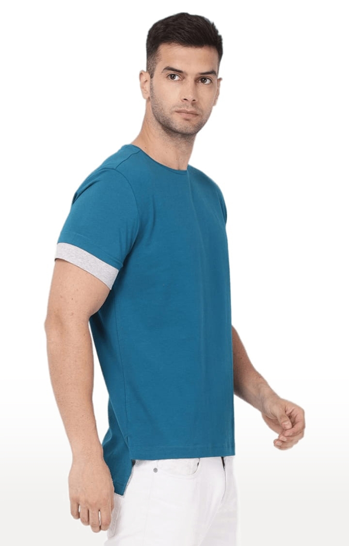 YOONOY | Men's Blue Cotton Solid Regular T-Shirt 3