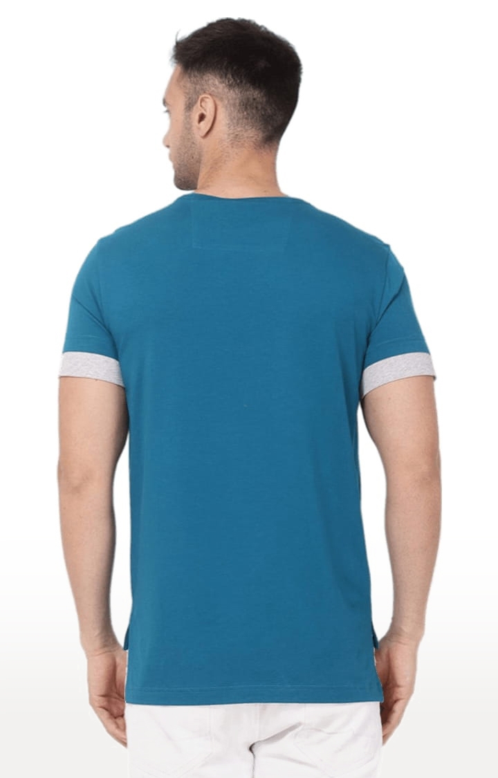 YOONOY | Men's Blue Cotton Solid Regular T-Shirt 4