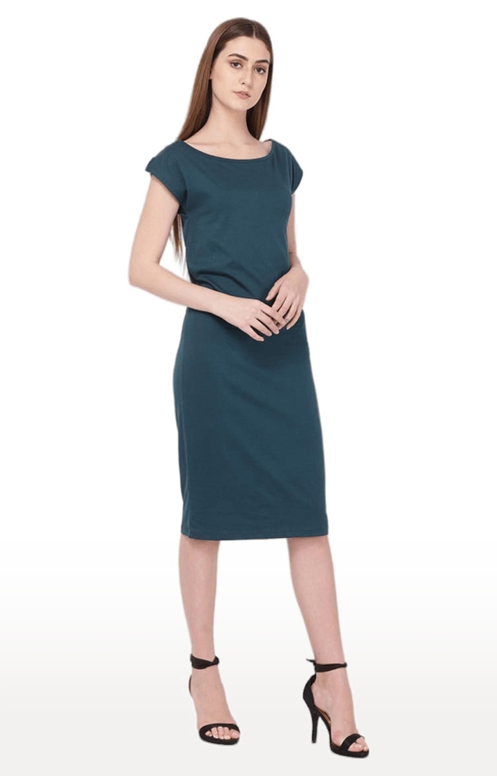 YOONOY | Women's Green Cotton Solid Sheath Dress 2