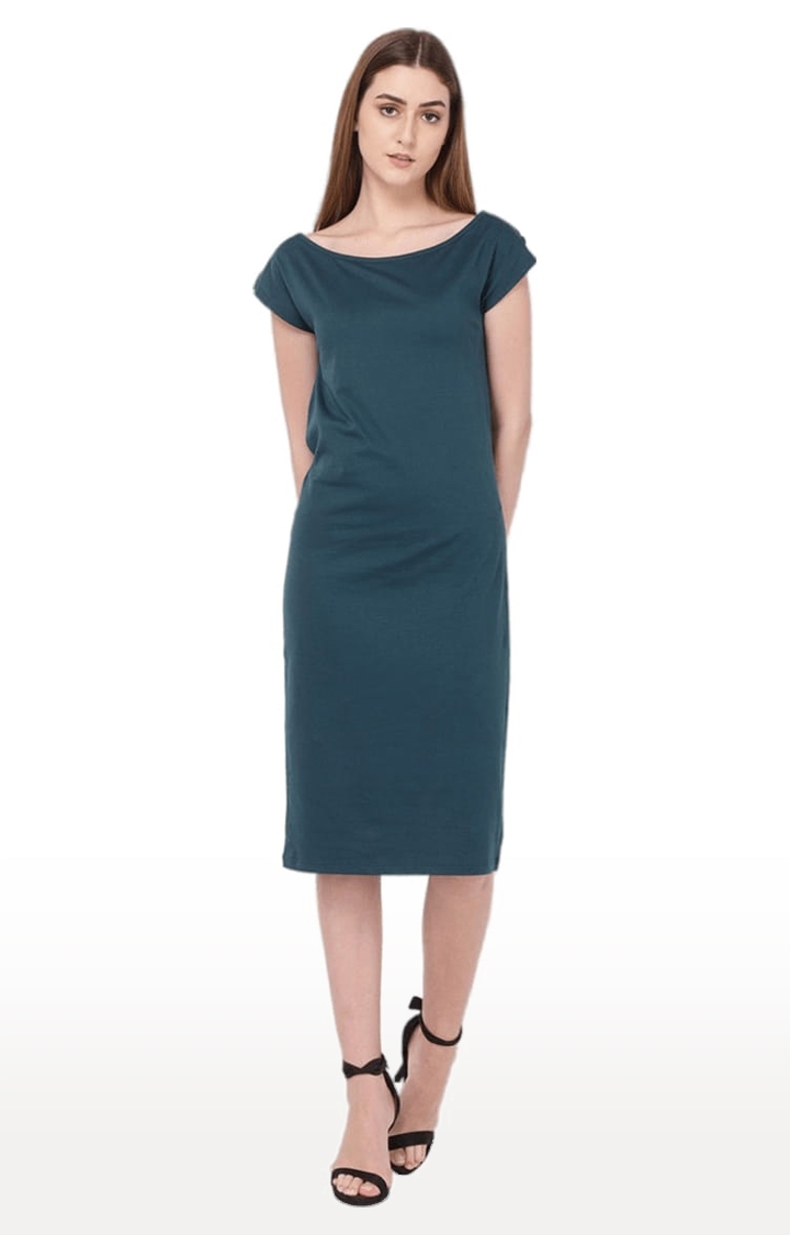 YOONOY | Women's Green Cotton Solid Sheath Dress 0