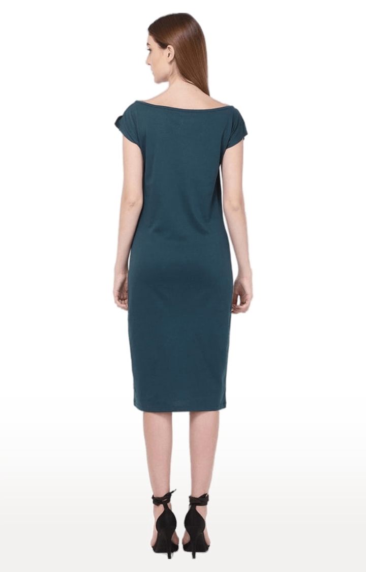 YOONOY | Women's Green Cotton Solid Sheath Dress 3