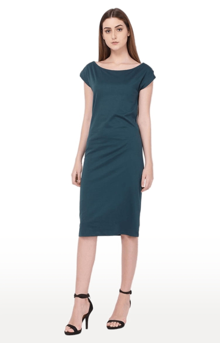 YOONOY | Women's Green Cotton Solid Sheath Dress 1